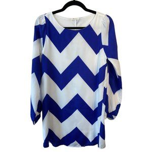 Anthropologie x Everly White and Royal Blue Herringbone Shift Dress, siz…